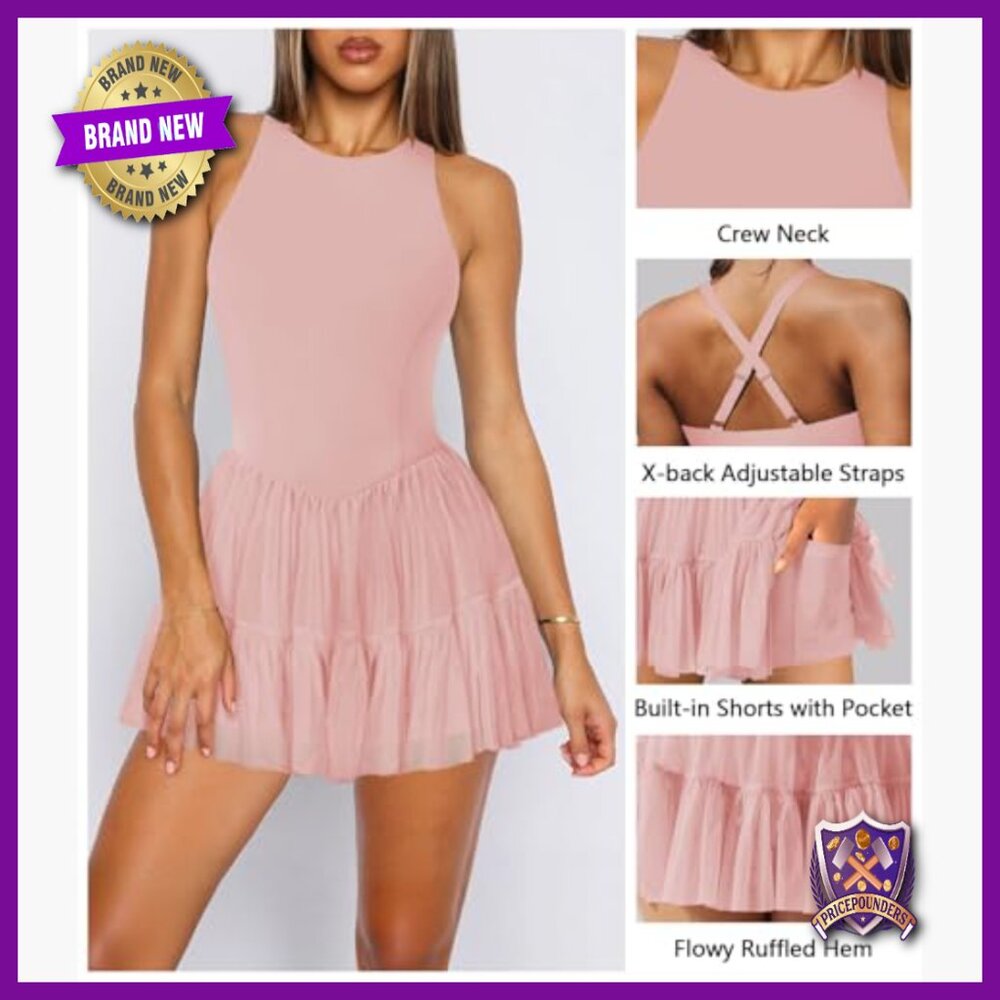 Slim Fit Active Dress with Built-In Shorts Pockets X-Back Straps - Picture 4 of 6
